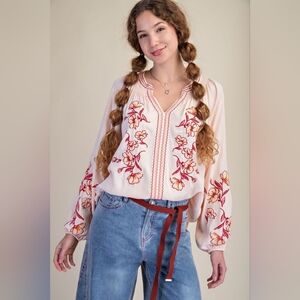 NWT Easel Coquette Embroidered Detail Pink Blush Boho Top